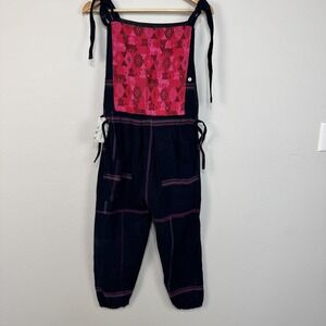 Folklore & Tradition Overalls Women's Small Blue Pink Woven Bib Boho Jumpsuit